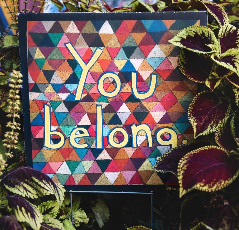Tavla med många färger och texten "You belong" (du hör till)
